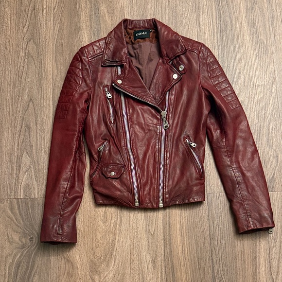 Doma Jackets & Blazers - Doma Burgundy Leather motorcycle jacket, silver zippers